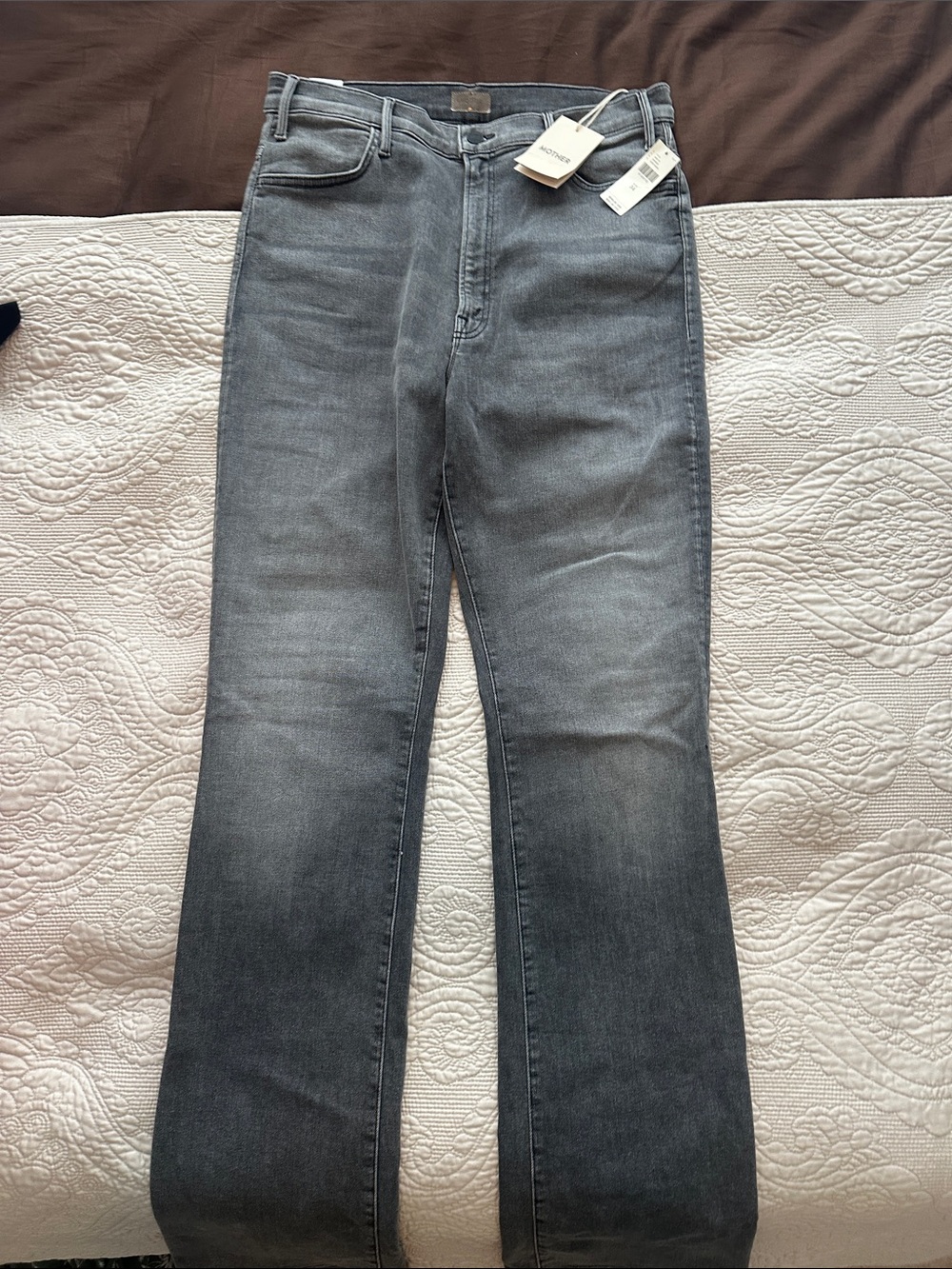 MOTHER High-Rise Straight Jeans in Washed Grey sz 14/34 NWT